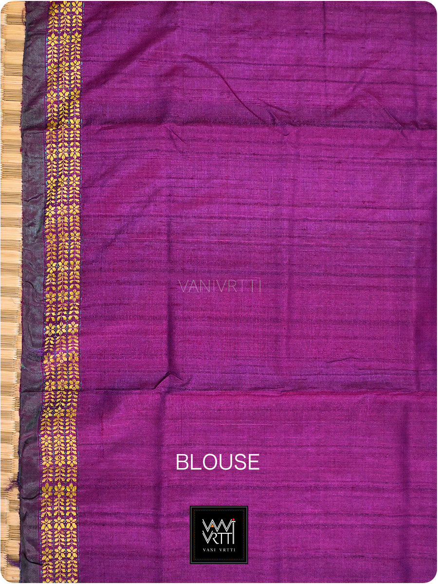 Bougainvillea Pink Purple Parijat Handspun Tussar Silk Saree