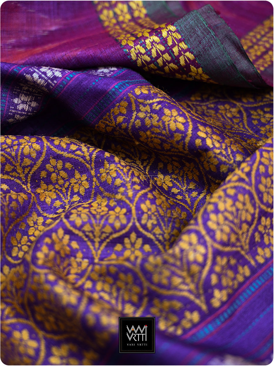 Bougainvillea Pink Purple Parijat Handspun Tussar Silk Saree