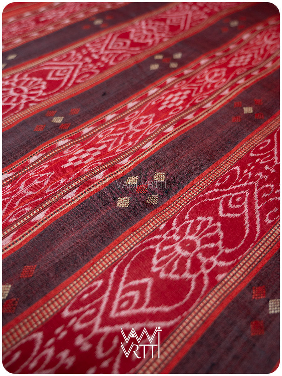 Grey Red Nadi Handspun Tussar Silk Saree