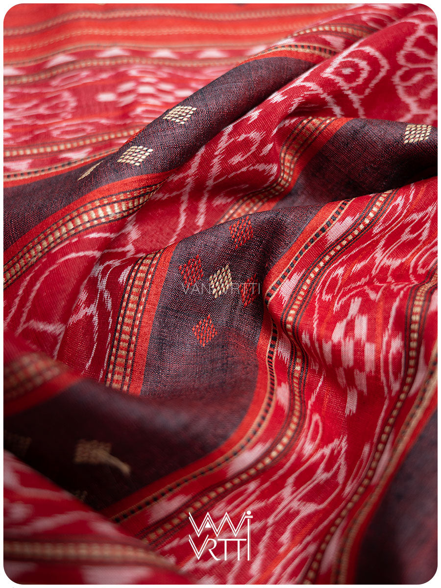 Grey Red Nadi Handspun Tussar Silk Saree
