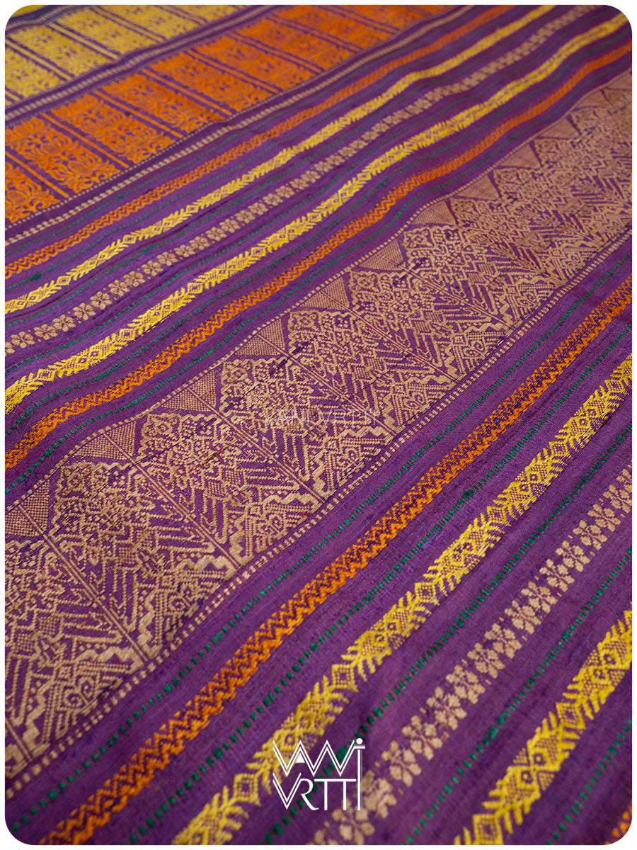 Green Gold Violet Ananta Handspun Tussar Silk Saree