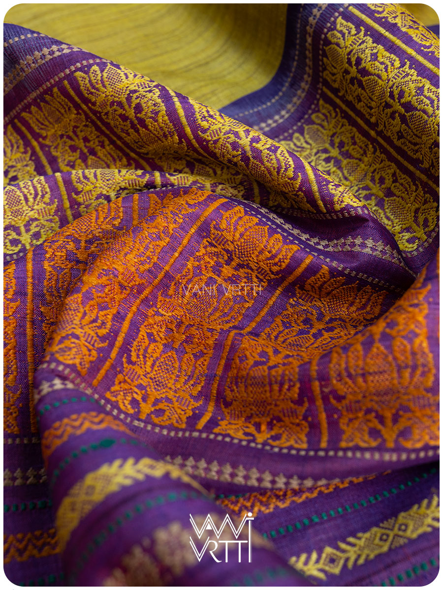 Green Gold Violet Ananta Handspun Tussar Silk Saree