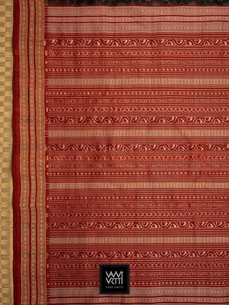 Iron Rust Black Madder Shamma Prakritik Natural Dyed Mulberry Silk Ikat Saree