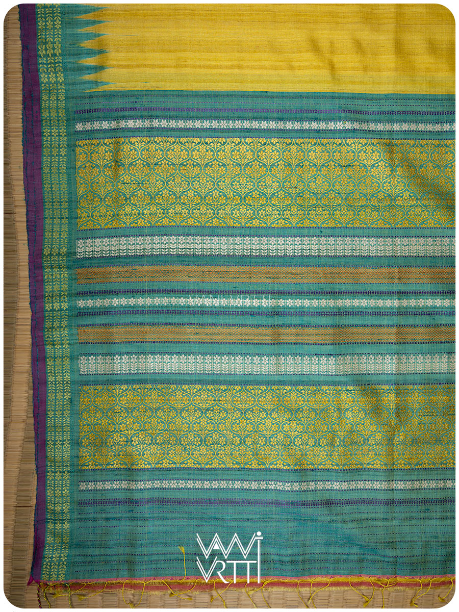 Banana Yellow Firozi Parijat Handspun Tussar Silk Saree