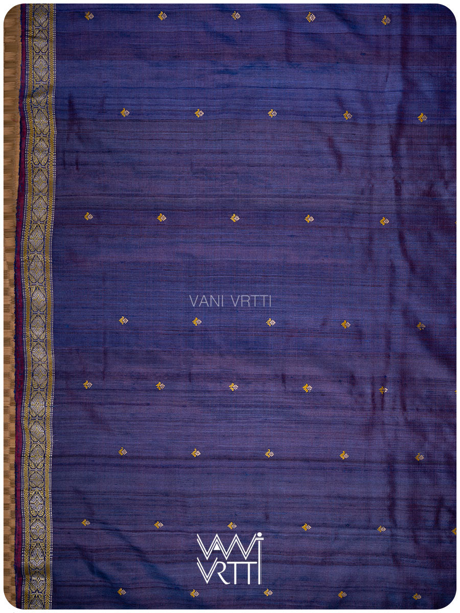 Purplish Blue Brahma Kamal Master Weave Exclusive Handspun Tussar Silk Saree
