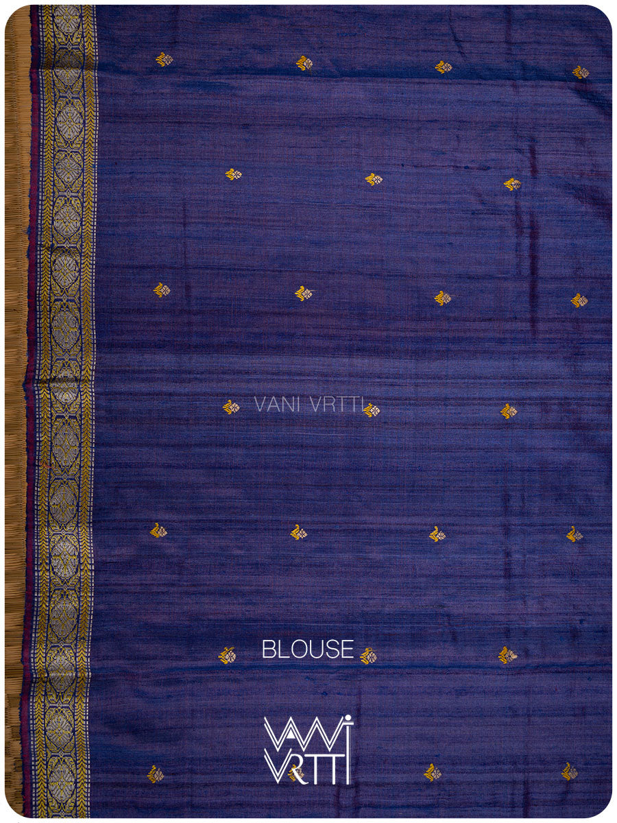 Purplish Blue Brahma Kamal Master Weave Exclusive Handspun Tussar Silk Saree