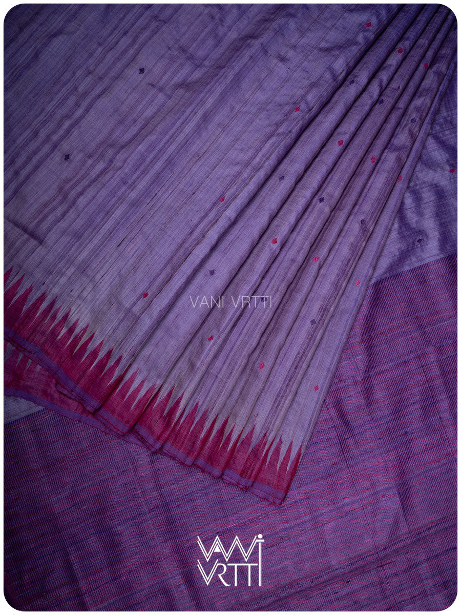 Deep Lilac Magenta Bristi Handspun Tussar Silk Saree
