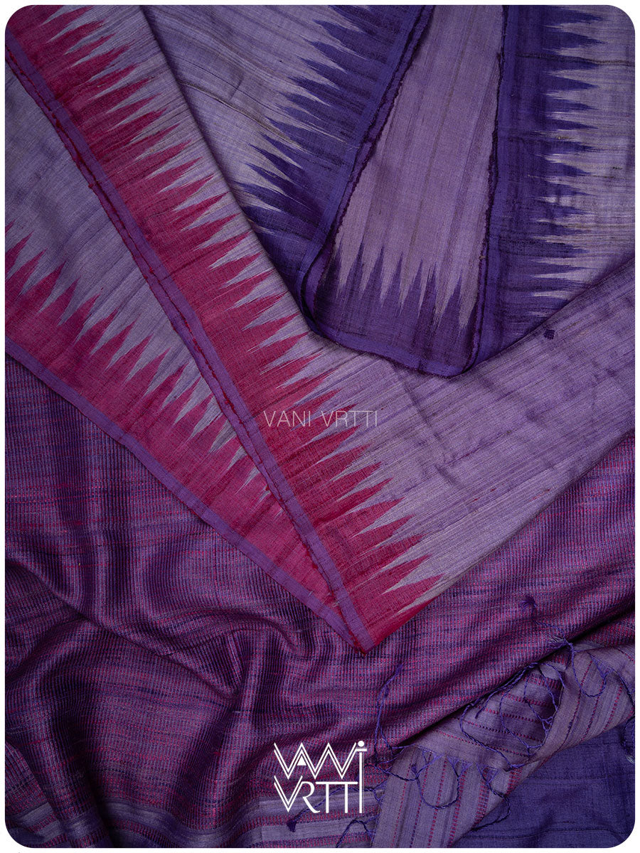 Deep Lilac Magenta Bristi Handspun Tussar Silk Saree