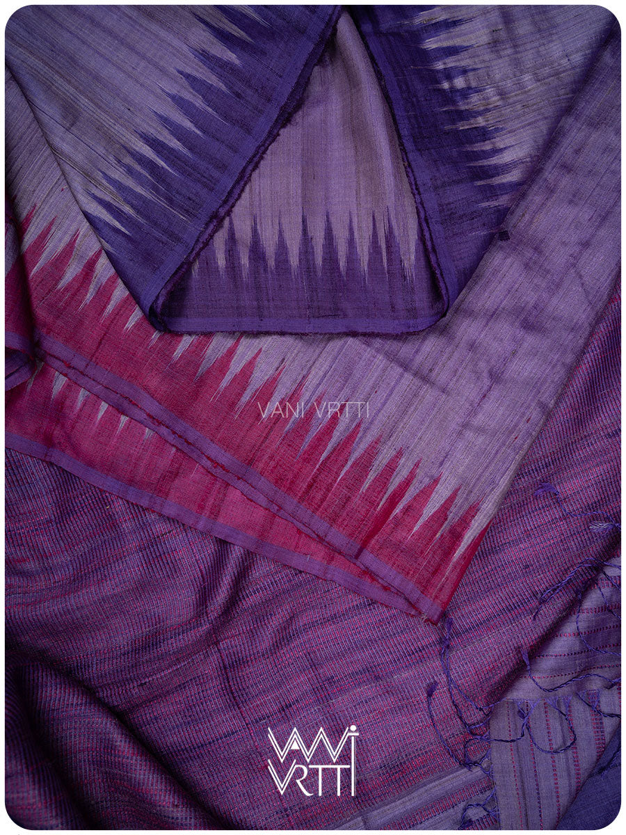Deep Lilac Magenta Bristi Handspun Tussar Silk Saree