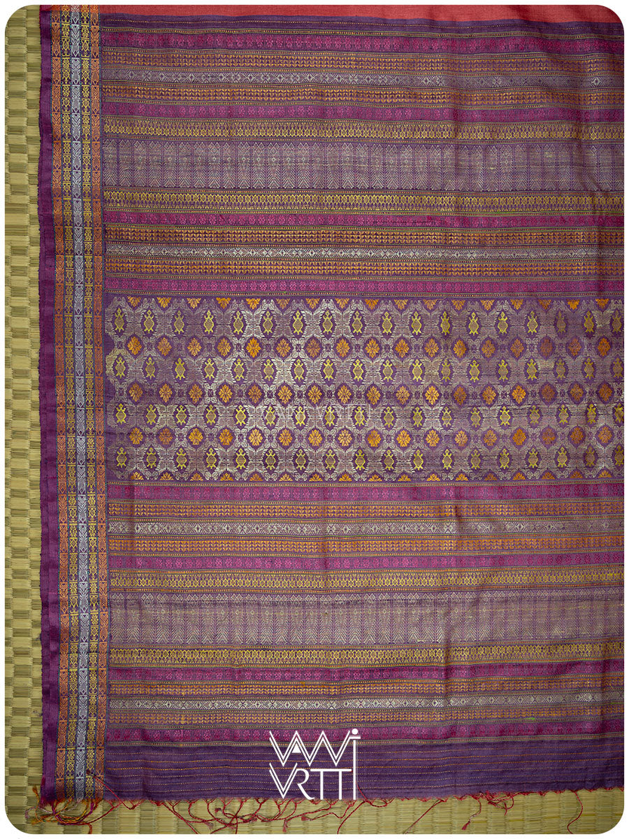 Laal Baingani Matsya Kachhap Handspun Tussar Silk Saree
