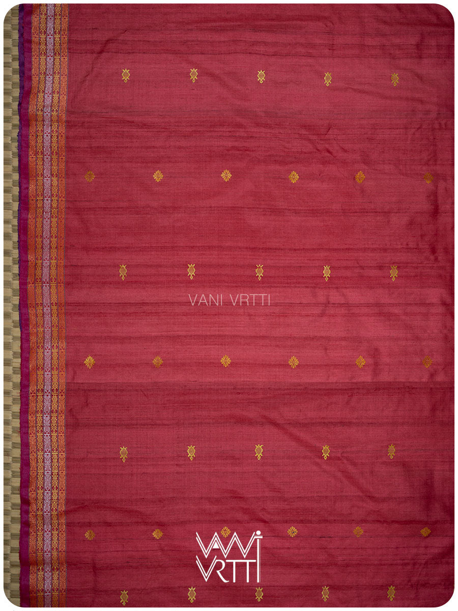 Laal Baingani Matsya Kachhap Handspun Tussar Silk Saree
