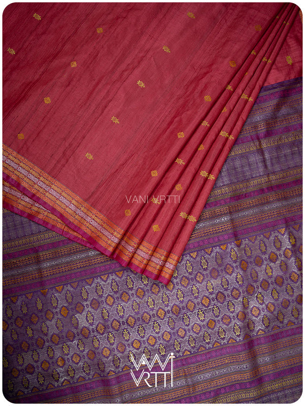 Laal Baingani Matsya Kachhap Handspun Tussar Silk Saree