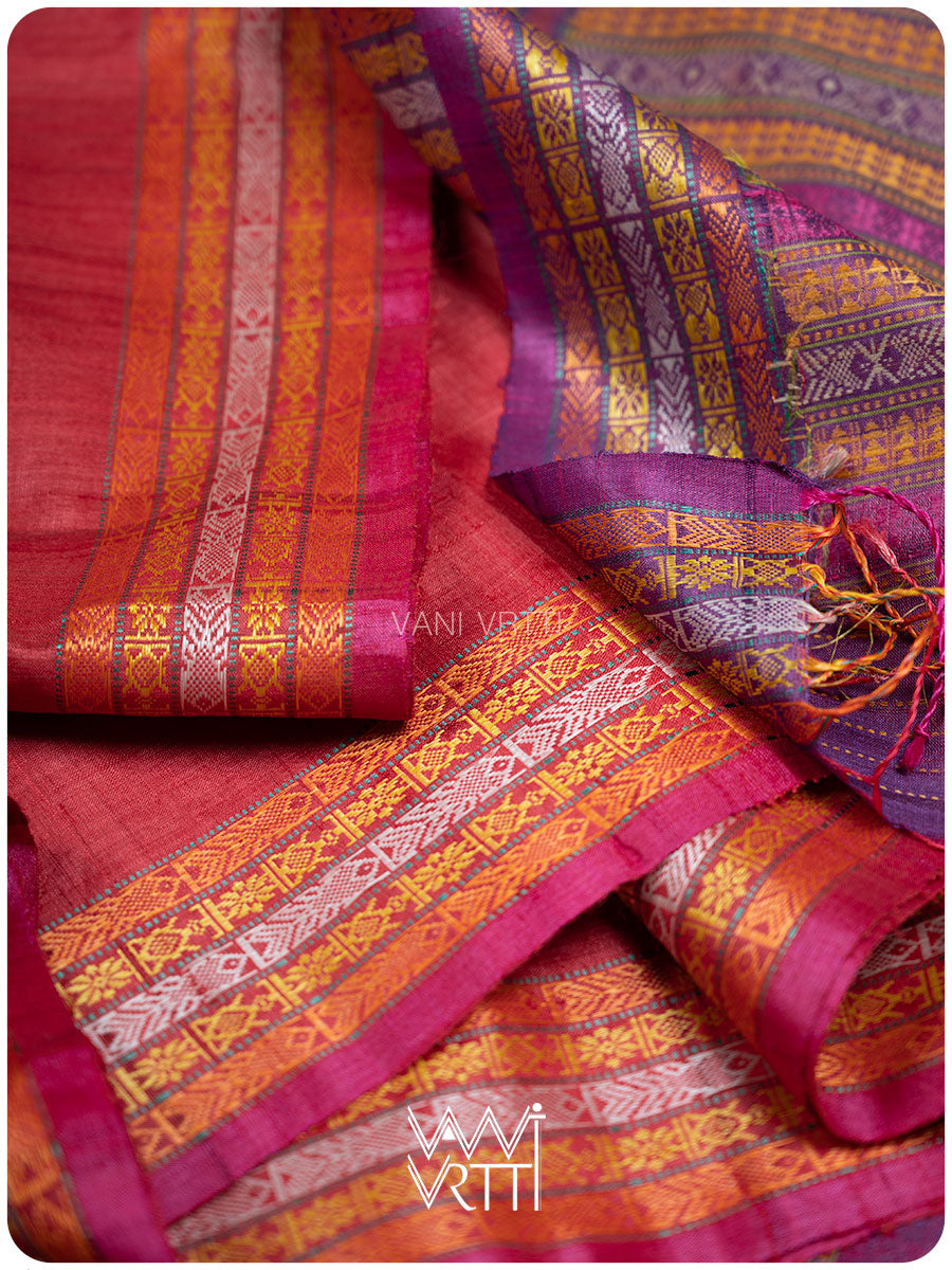 Laal Baingani Matsya Kachhap Handspun Tussar Silk Saree