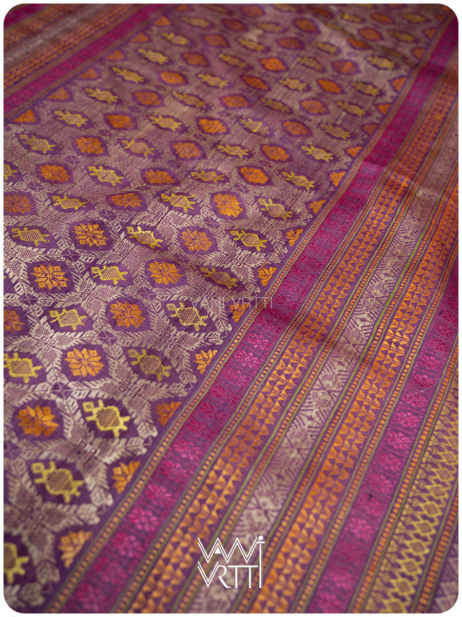 Laal Baingani Matsya Kachhap Handspun Tussar Silk Saree