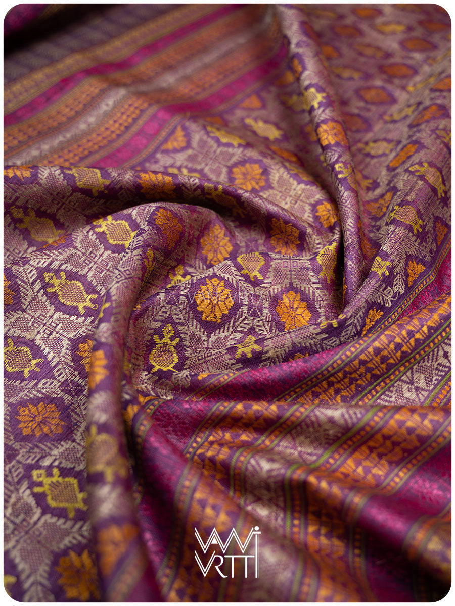 Laal Baingani Matsya Kachhap Handspun Tussar Silk Saree