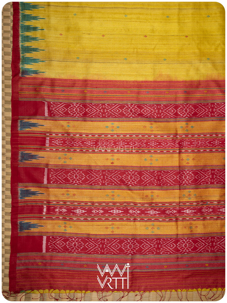 Banana Yellow Turquoise Nadi Handspun Tussar Silk Saree