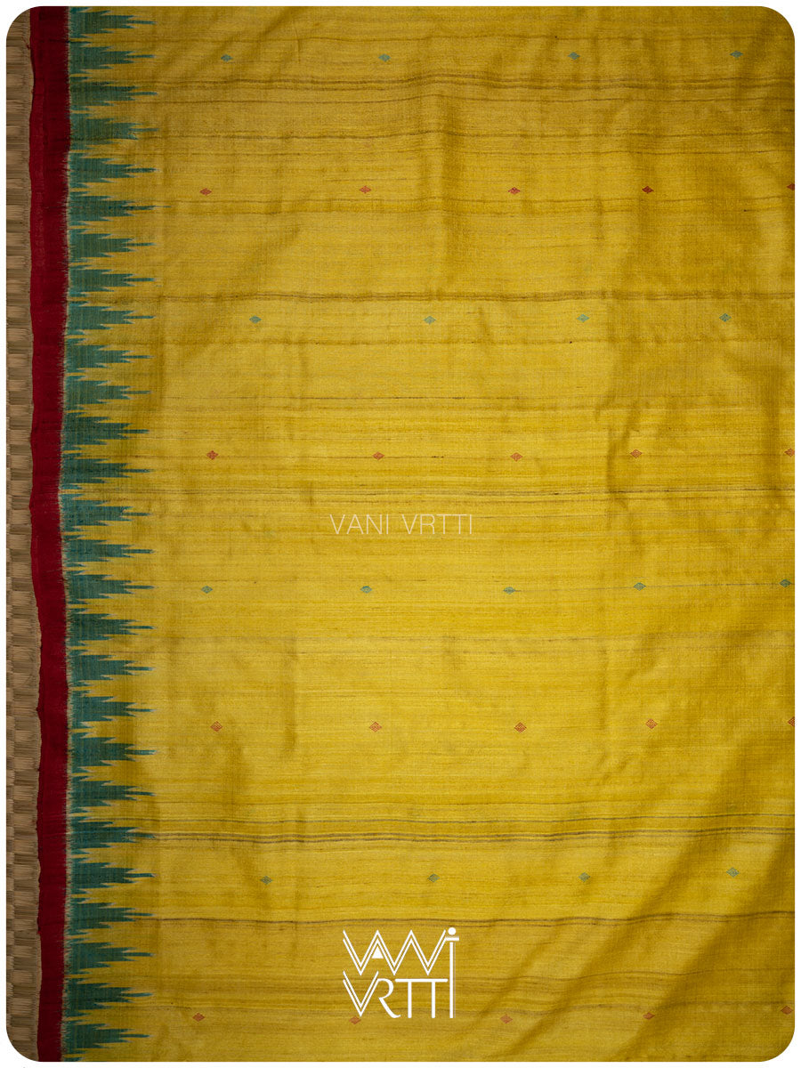 Banana Yellow Turquoise Nadi Handspun Tussar Silk Saree