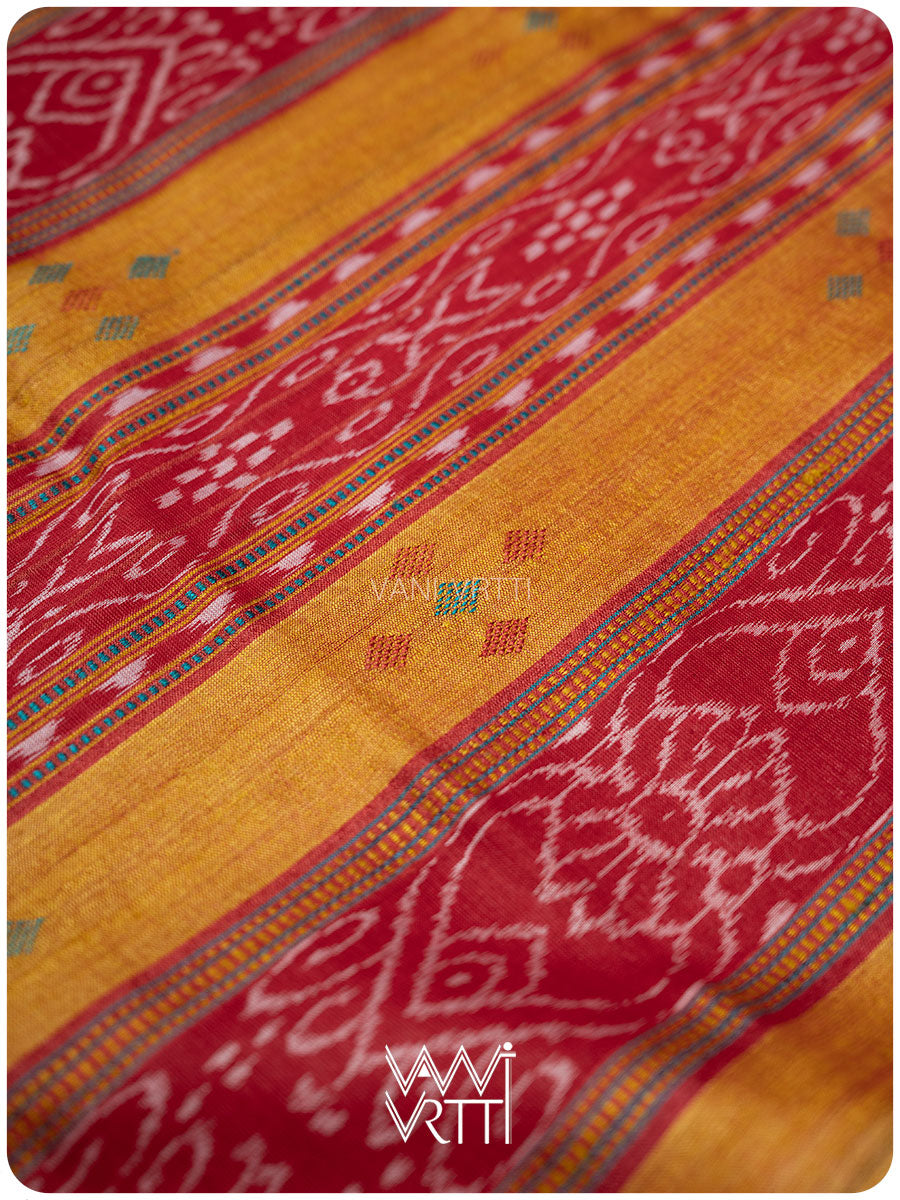 Banana Yellow Turquoise Nadi Handspun Tussar Silk Saree