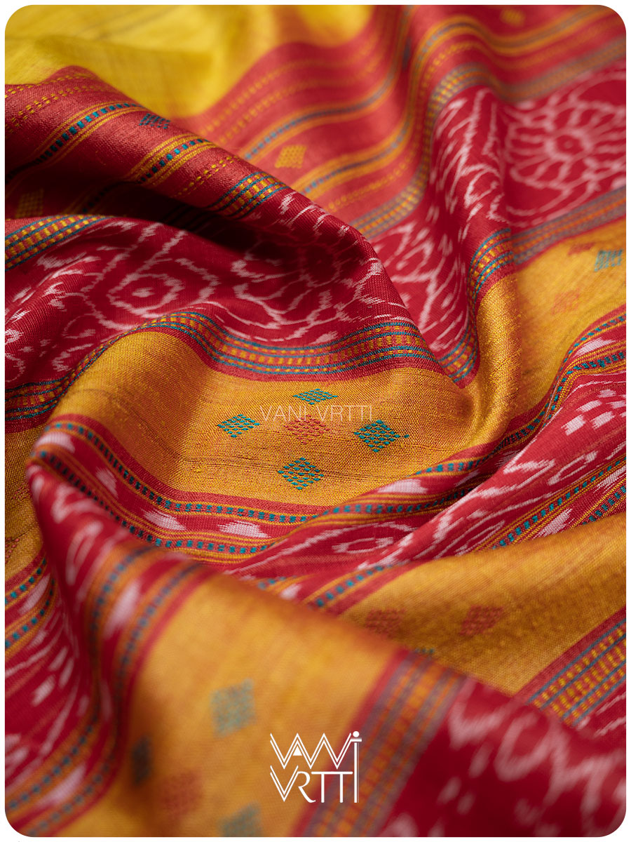 Banana Yellow Turquoise Nadi Handspun Tussar Silk Saree
