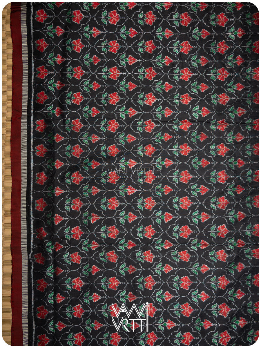 Black Laal Jaba Mulberry Silk Ikat Sari