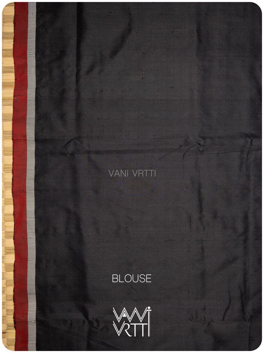 Black Laal Jaba Mulberry Silk Ikat Sari