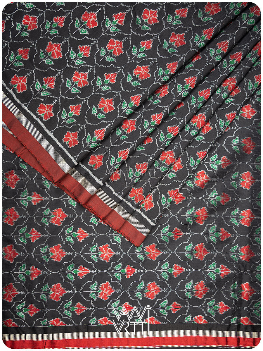 Black Laal Jaba Mulberry Silk Ikat Sari