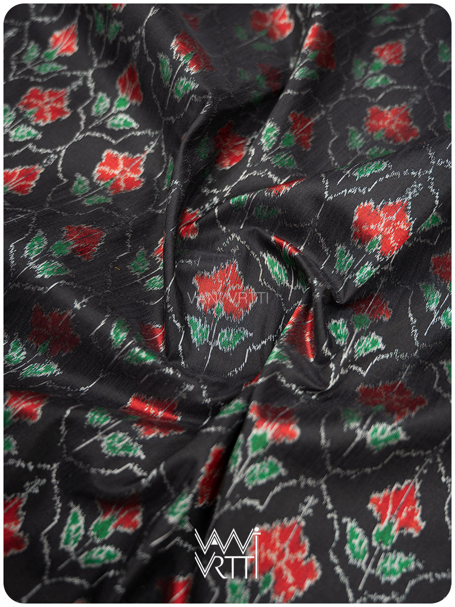 Black Laal Jaba Mulberry Silk Ikat Sari