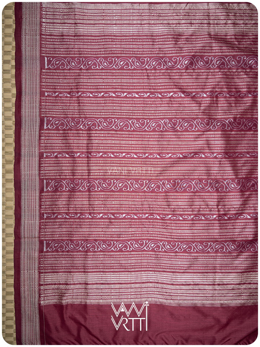 Burgundy Pink Mehendi Bail Phool Prakritik Lac Natural Dyed Mulberry Silk Ikat Saree