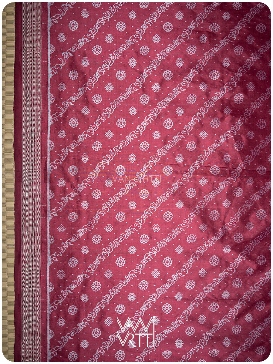 Burgundy Pink Mehendi Bail Phool Prakritik Lac Natural Dyed Mulberry Silk Ikat Saree