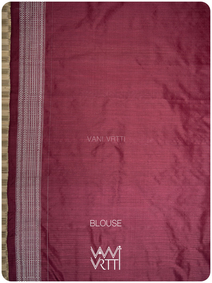 Burgundy Pink Mehendi Bail Phool Prakritik Lac Natural Dyed Mulberry Silk Ikat Saree