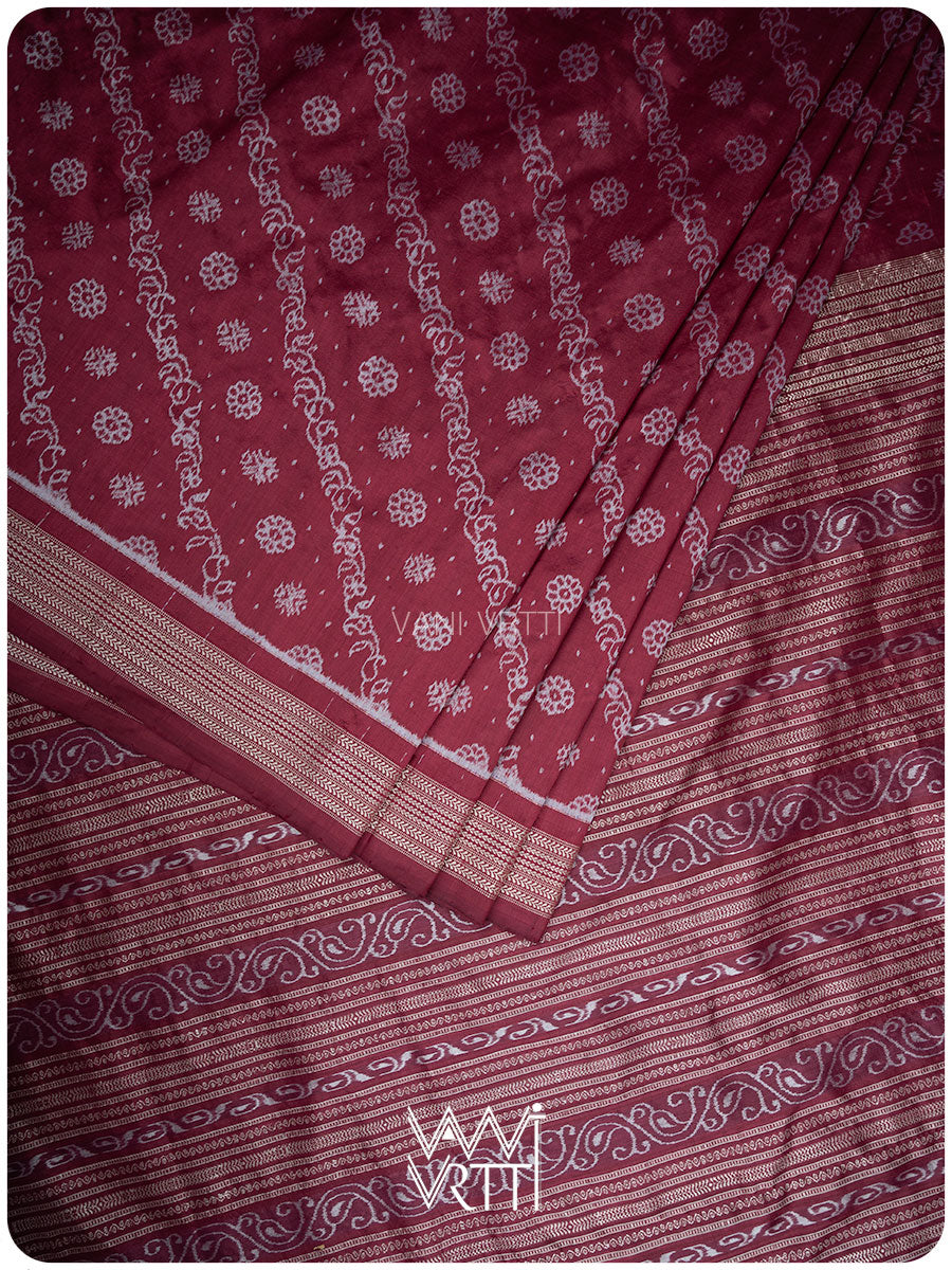 Burgundy Pink Mehendi Bail Phool Prakritik Lac Natural Dyed Mulberry Silk Ikat Saree