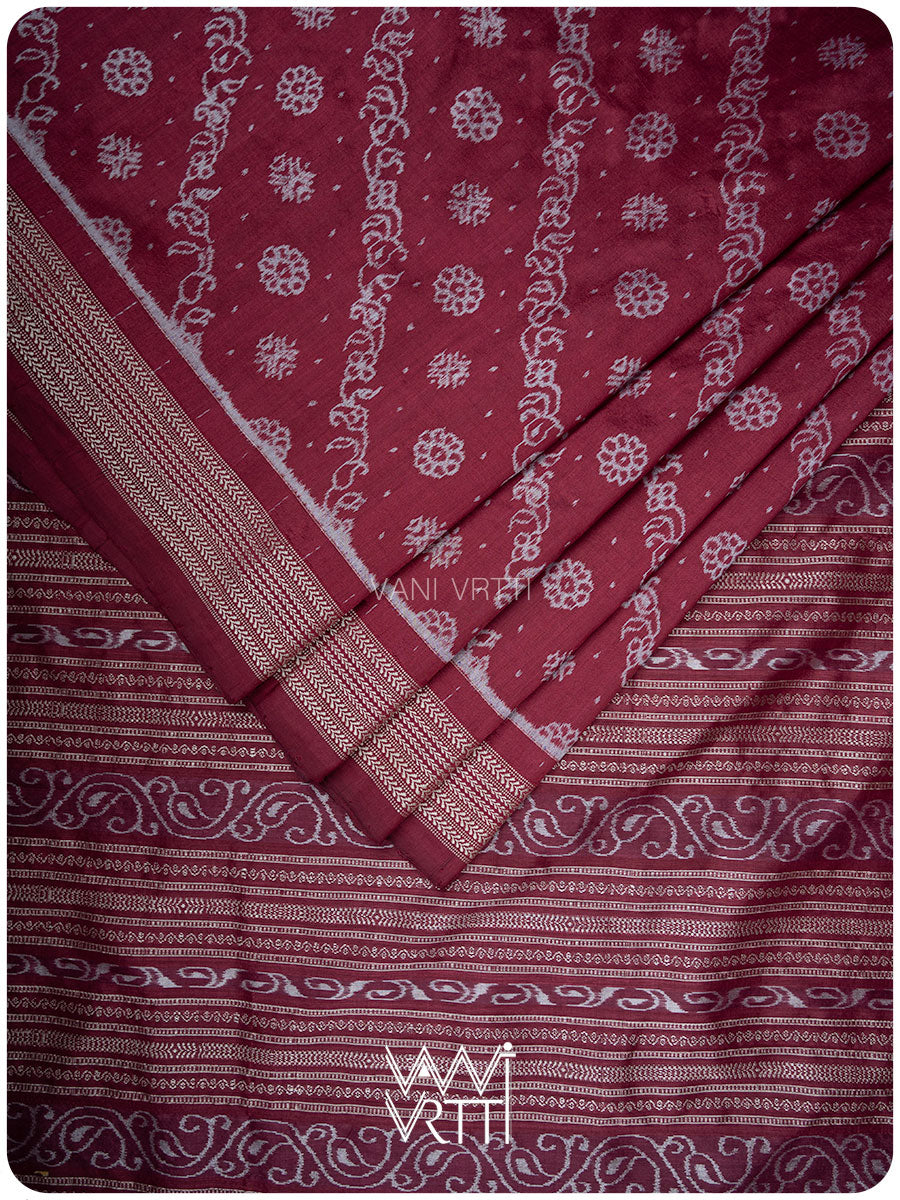 Burgundy Pink Mehendi Bail Phool Prakritik Lac Natural Dyed Mulberry Silk Ikat Saree