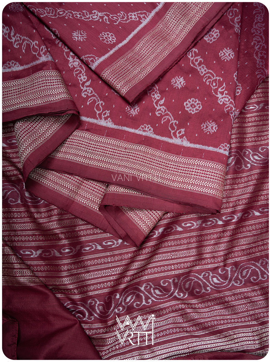 Burgundy Pink Mehendi Bail Phool Prakritik Lac Natural Dyed Mulberry Silk Ikat Saree