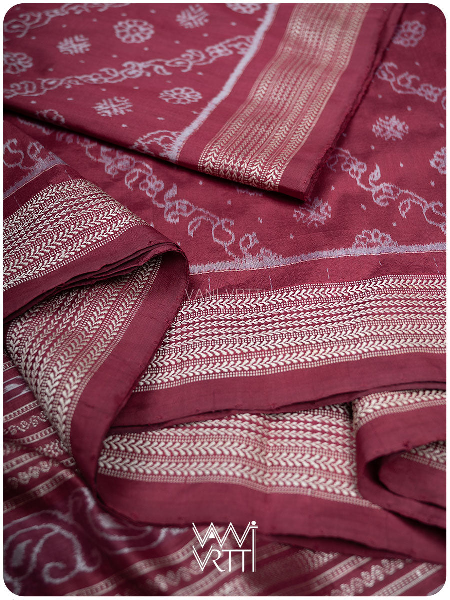 Burgundy Pink Mehendi Bail Phool Prakritik Lac Natural Dyed Mulberry Silk Ikat Saree