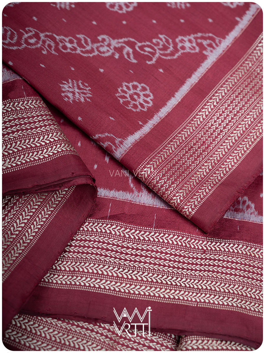 Burgundy Pink Mehendi Bail Phool Prakritik Lac Natural Dyed Mulberry Silk Ikat Saree