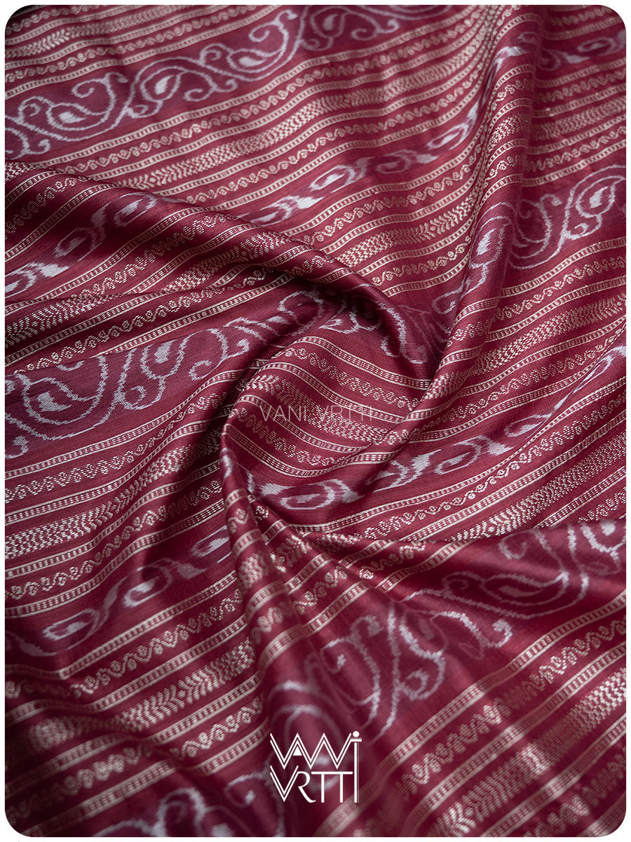 Burgundy Pink Mehendi Bail Phool Prakritik Lac Natural Dyed Mulberry Silk Ikat Saree