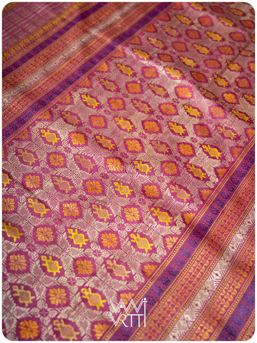 Deep Magenta Matsya Kachhap Checks Handspun Tussar Silk Saree