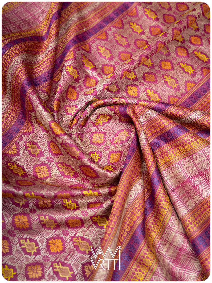 Deep Magenta Matsya Kachhap Checks Handspun Tussar Silk Saree
