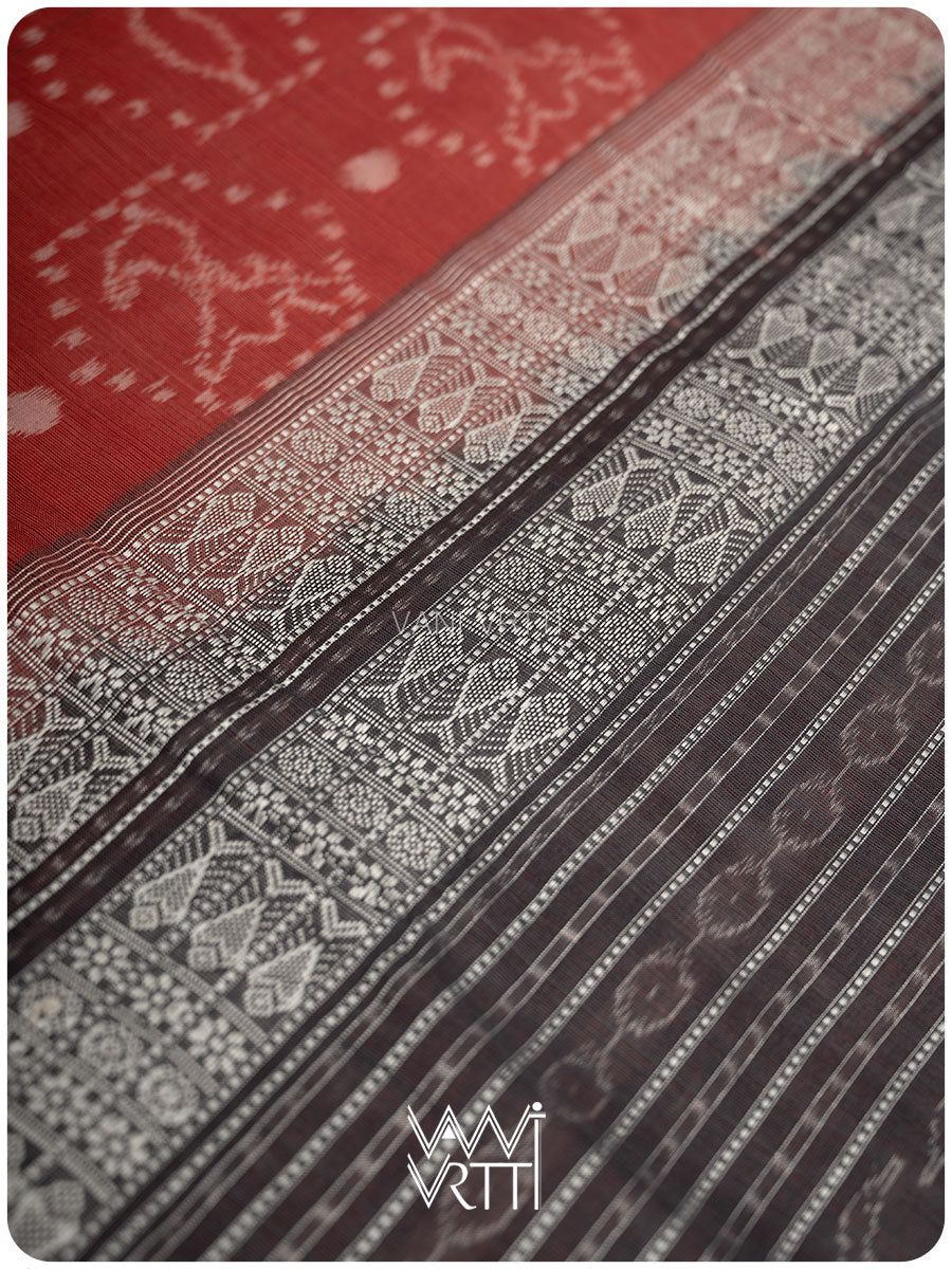 Manjistha Red Hiran Pakshi Natural Dyed Cotton Ikat Saree