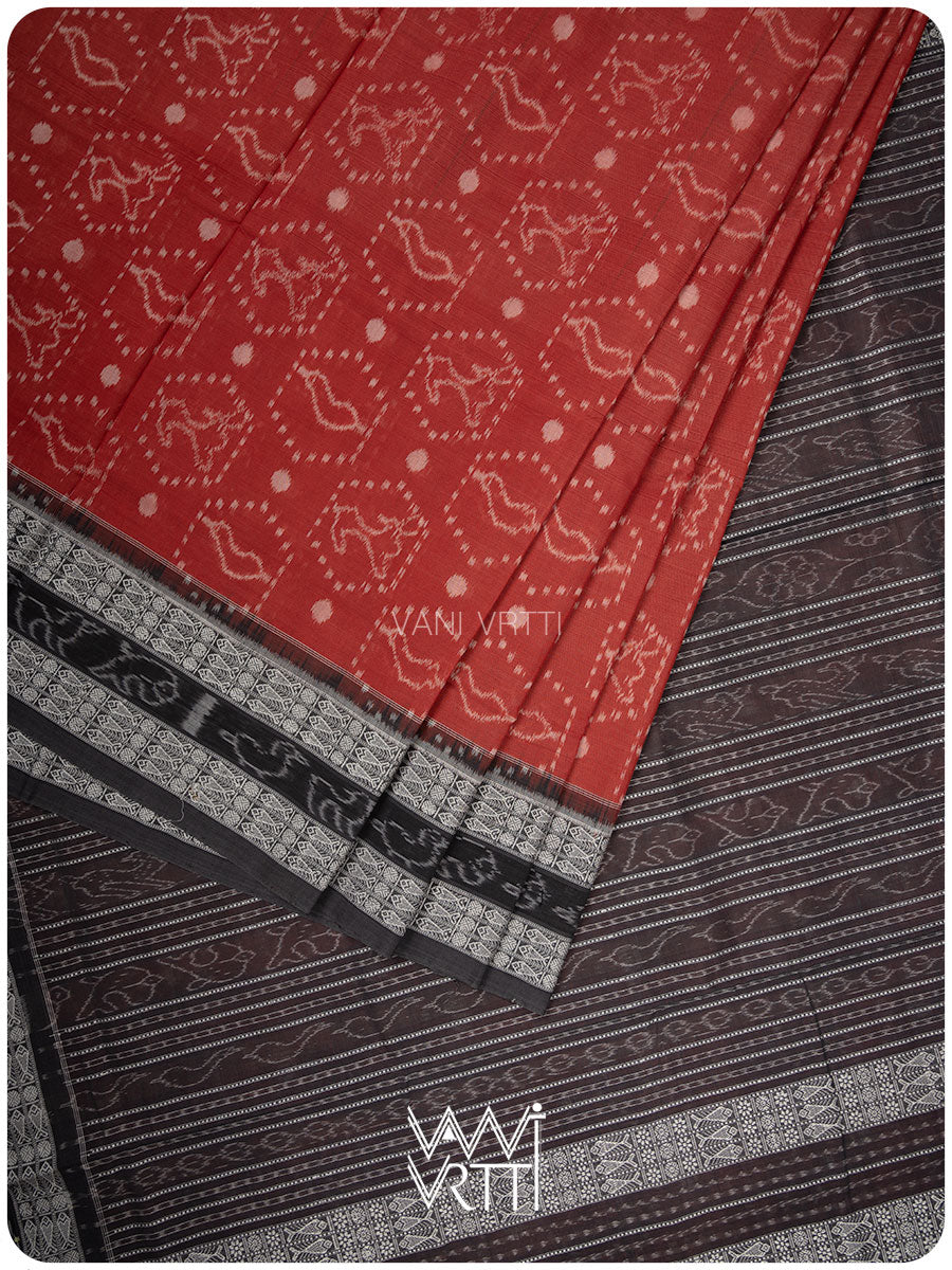 Manjistha Red Hiran Pakshi Natural Dyed Cotton Ikat Saree