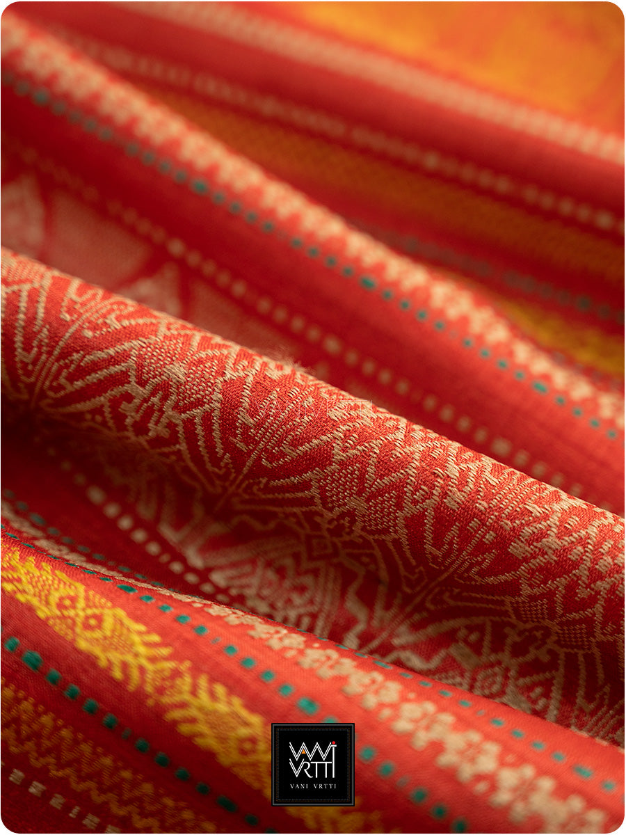 Teal Green Red And Olive Ganga Jamuna Ananta Handspun Tussar Silk Saree