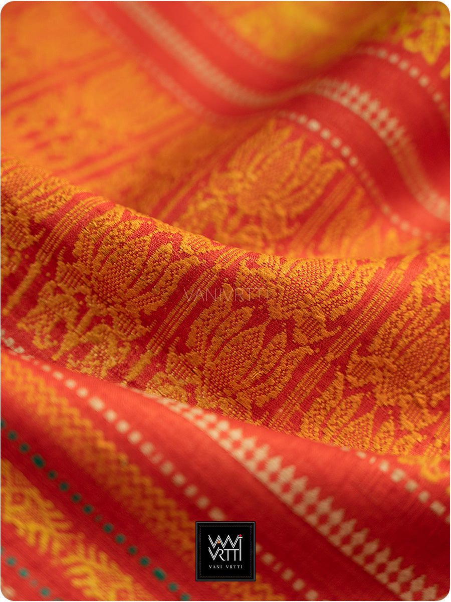 Teal Green Red And Olive Ganga Jamuna Ananta Handspun Tussar Silk Saree