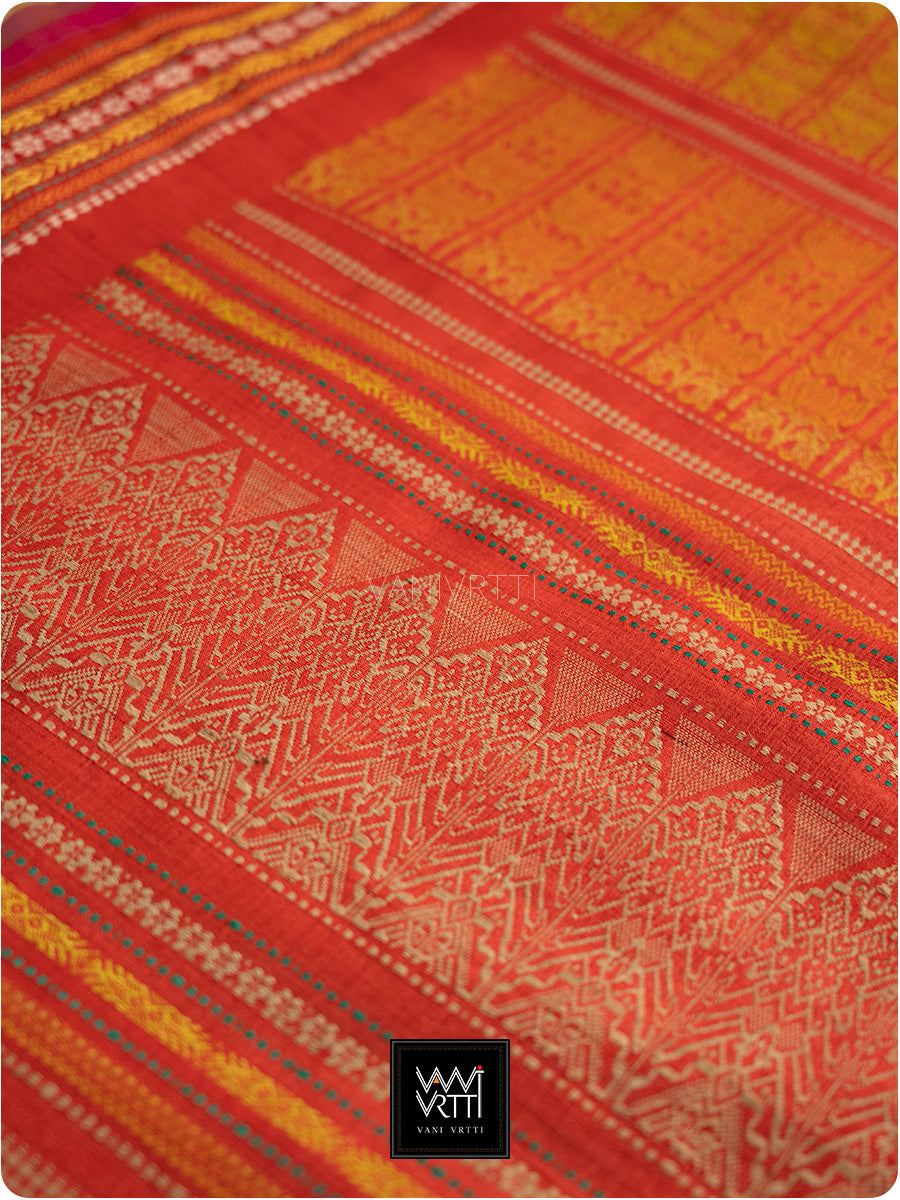 Teal Green Red And Olive Ganga Jamuna Ananta Handspun Tussar Silk Saree