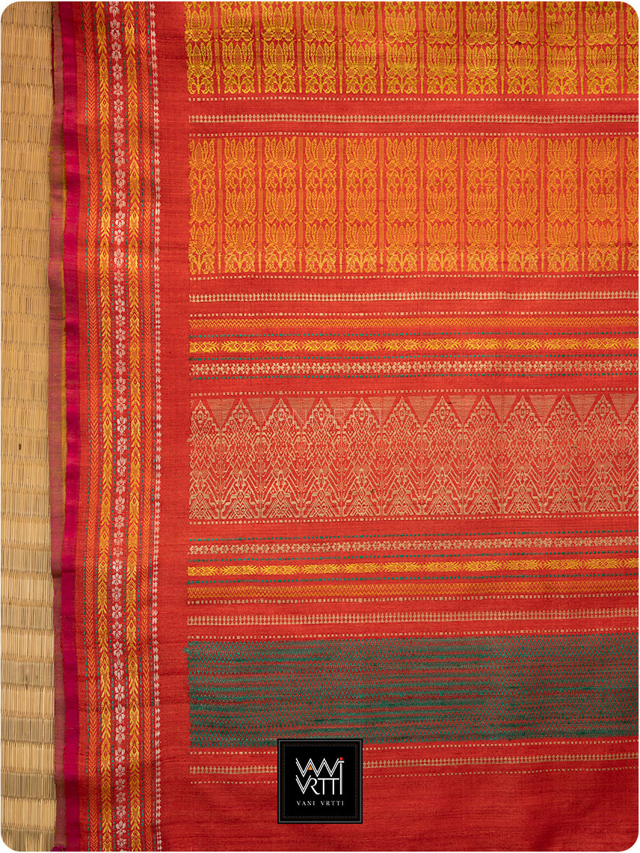 Teal Green Red And Olive Ganga Jamuna Ananta Handspun Tussar Silk Saree
