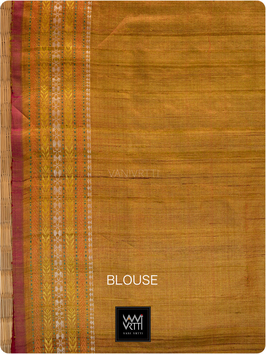 Teal Green Red And Olive Ganga Jamuna Ananta Handspun Tussar Silk Saree