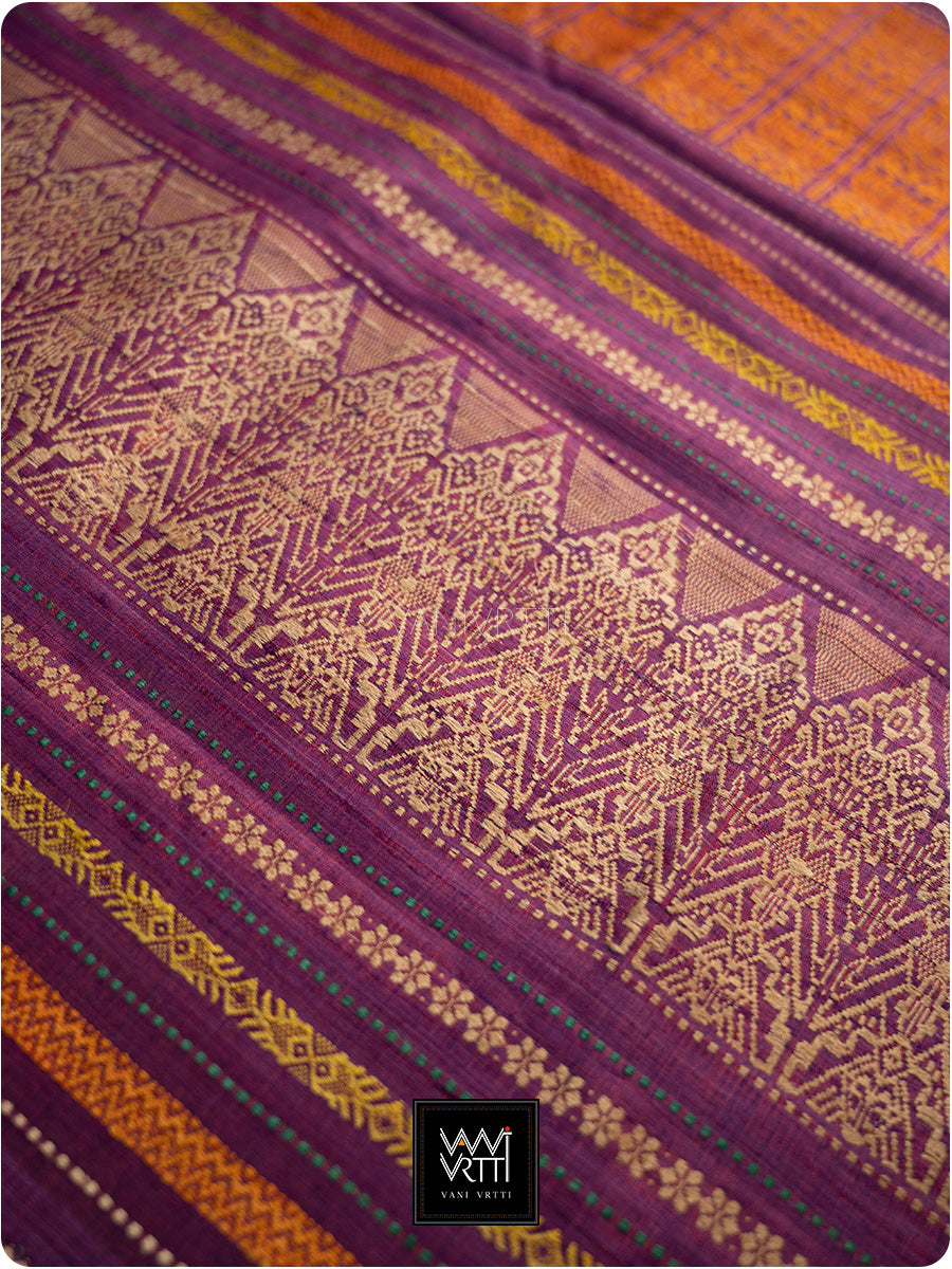 Burgundy Pink Purple Orange Ganga Jamuna Ananta Handspun Tussar Silk Saree