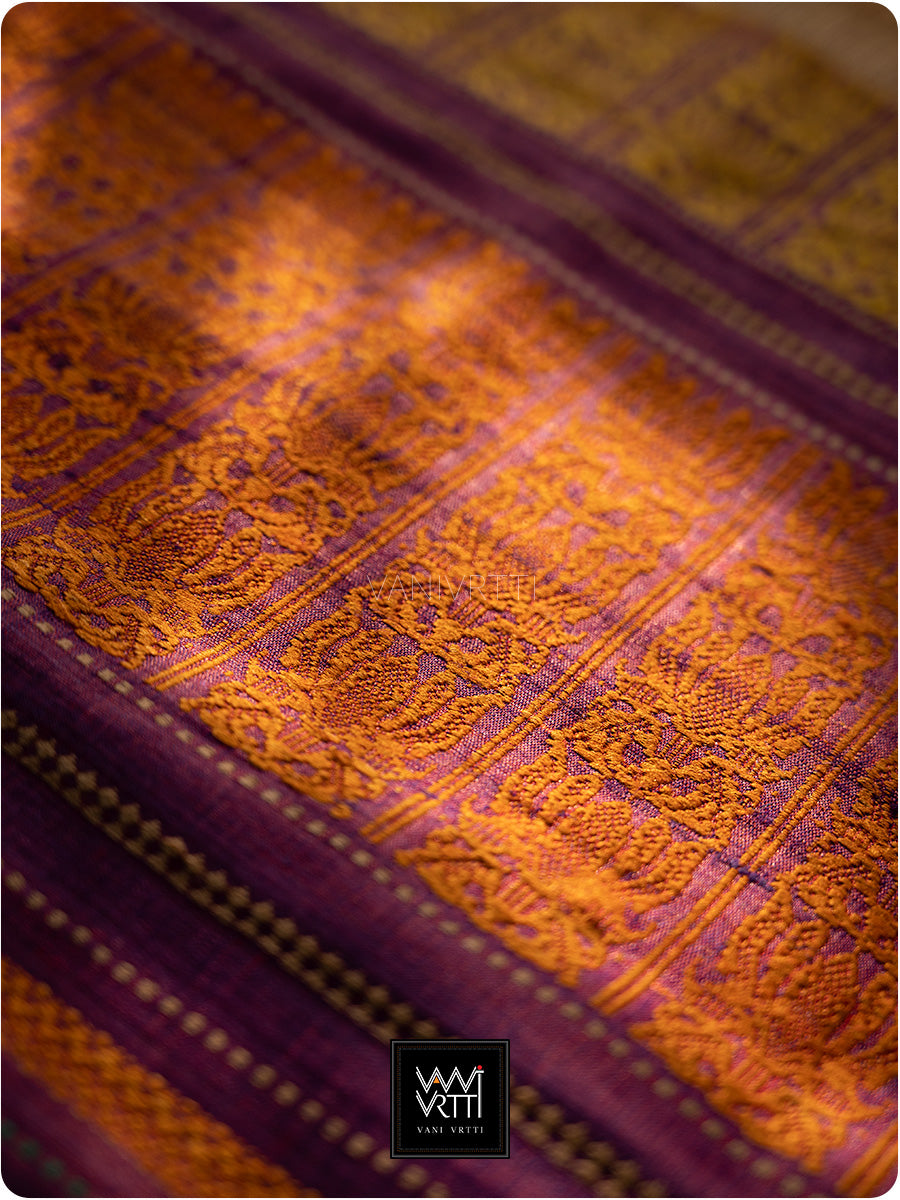 Burgundy Pink Purple Orange Ganga Jamuna Ananta Handspun Tussar Silk Saree