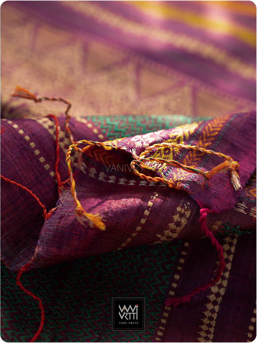 Burgundy Pink Purple Orange Ganga Jamuna Ananta Handspun Tussar Silk Saree