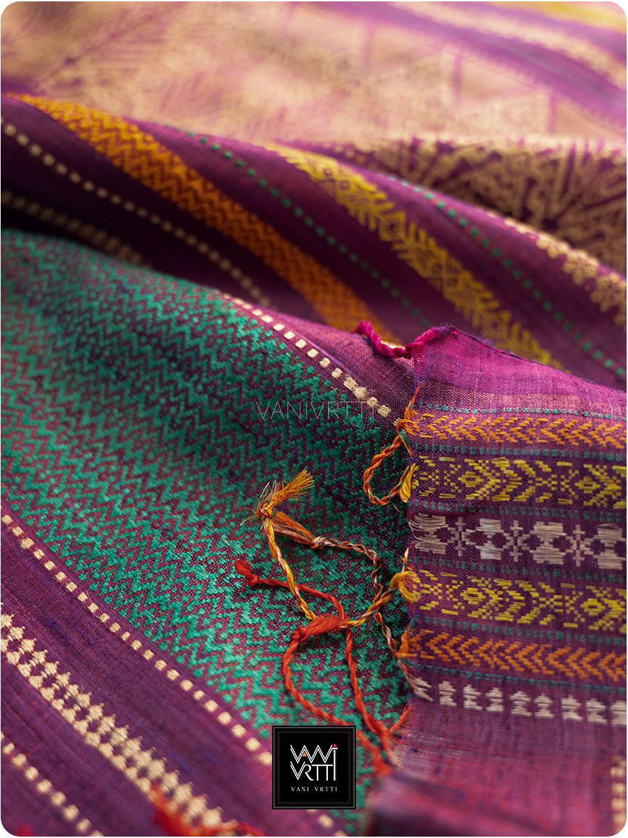 Burgundy Pink Purple Orange Ganga Jamuna Ananta Handspun Tussar Silk Saree