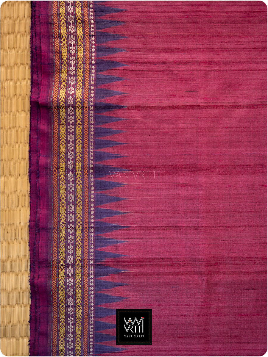 Burgundy Pink Purple Orange Ganga Jamuna Ananta Handspun Tussar Silk Saree